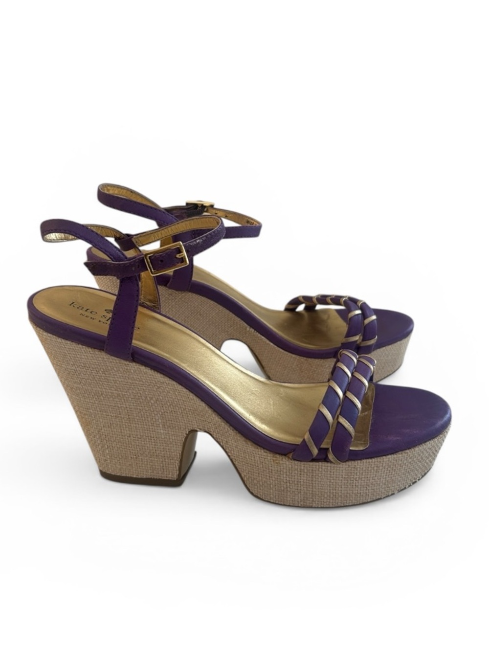 Kate Spade platform Wedge Sandals purple and gold